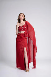 On My Way Embroidered Pre-Draped Saree Set